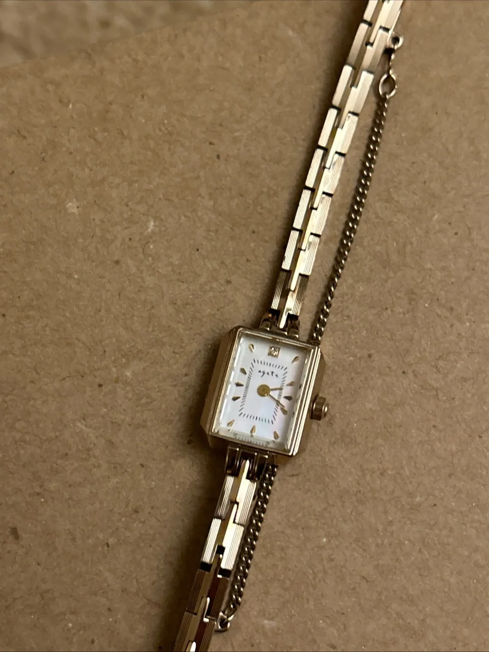 Agate Japan Gold-Tone Women's Bracelet Watch with Rectangular Dial